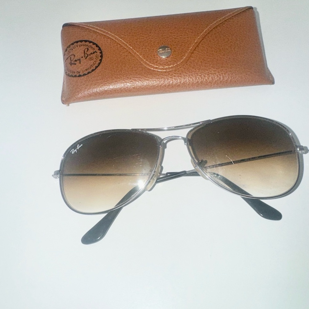Ray-Ban Silver and Brown Aviator Sunglasses